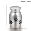 Zincirler Çelik Tonu Mini Metal Urns 40mm 29mm Köpek Baskı Küçük Kül Konteyner Evcil Hayvan Anıt Kremasyon Can/Urns/Kavanoz