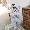 Cosplay söt plyschbjörn baby rompers småbarn flicka övergripande jumpsuit höst vinter huva blixtlåspojkar spädbarn crawling kläder tz484 230810