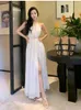 Casual Dresses White Sleeveless Halter Hollow Sexy Slit Long Dress 2023 Summer Fashion Evening Party Women Elegant Beach Vacation Split