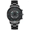 Armbandsur varumärke Genève False Three Eyed Men's Quartz Watch Leisure Business Calendar Steel Band Arvur Drop Drop