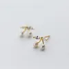 Stud Earrings MloveAcc 925 Sterling Silver Cute Tiny Pearl Cherry Clear CZ Women Jewelry