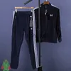 Men's Tracksuits Embroidery Butterfly Needles Tracksuit Zipper Jacket AWGE Dark Blue Set J230810