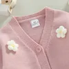 Jackets Kids Girls Sweater Long Sleeve V Neck Button Closure Flower Winter Warm Knit Cardigan R230810