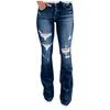 Damen-Jeans, Damen-Hosen, hohe Stretch-Hose, perforiert, Übergröße, Röhre, amerikanisch, Straße, gerissen, gerade, alter Vintage-Stil