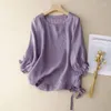 Women's T Shirts Summer Casual Pullover Loose Literary All-Match Solid Color Simple Three Quarter Sleeve Versatile O-Neck Female Tops