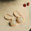 Boucles d'oreilles pendantes artisanat en or ancien naturel une feuille de bambou de Jade carré pour les femmes élégant et Simple charme boucles d'oreilles bijoux