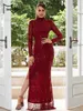 Missord Turtleneck Long Sleeve Stepin Sequin Red Maxi Dress Women's Bodycon PartyイブニングドレスレディースファッションプロムドレスT230810