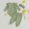 Ensembles de vêtements BeQeuewll bébé filles combinaisons ensemble couleur unie à volants coton soin de la peau haut et pantalon décontracté avec nœud décoration