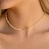 Chains Imitation Pearl Necklace For Women Fashion Splicing Stainless Steel Paperclip Chain Party Jewelry Collares Para Mujer