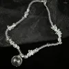 Ras du cou exquis naturel irrégulier pierre perles collier Harajuku alliage amour coeur Transparent boule pendentif pour femmes bijoux