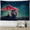 Tapestries Cute Owl Tapestry Wall Hanging An Owl Sheltering From The Rain Under Mushrooms Art Mystic Kawaii Room Decor Room Background R230810