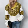 Damenpullover Damen Übergroßer Pullover Damen Pullover Langarm Casual Leopardenmuster Tiefer V-Ausschnitt Patchwork 2023 Winter Weiblich