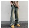 جينز الرجال 2023 الرجال يصنعون بنطلون سراويل قديمة عريض الساق كبير الحجم الكوري مريح الهيب هوب هوب A134