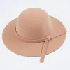 Jesienne zimowe ciepłe dzieci chłopcy dziewczynki vintage szeroka czapka miękka wełna Feel Bowknot melonik. Dzieci Sun Hat Beach by Air1zzz