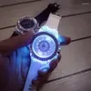Wristwatches Glamorous Couple's Watch: Rhinestone LED Flash Round Quartz Silicone & More!