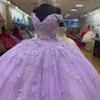 Lavender Quinceanera платья с мячом с плеча Pufpy Sweet 16 платья 3D цветы Tull Знаменитые вечеринки