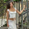 Basic Casual Dresses Xeemilo Elegant Lace Patchwork Bandage Tank Top With Low waist Draw string Long Skirts Summer French Gentle Women 2 Piece Sets 230809