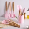 Cooking Utensils Silicone Kitchen Ware Set with Wooden Handle High Quality Nonstick Spatula 230809
