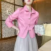 Women's Leather Pink Genuine Jacket For Women Spring Autumn 2023 Trend Metal Buttons Short Motorcycle Natural Sheepskin Jackets