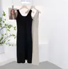 Casual Dresses 2023 Summer Women's Dress Long Knitted V-Neck Strap Twist Pleated Sleeveless Elastic Ladies Korean Fancy Sundress P762