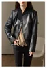 짧은 오토바이 비대칭 양모 스프링 마모를위한 여성 가죽 진짜 진짜 검은 재킷 2023