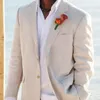 Mäns kostymer blazrar beige linne för sommarstrand bröllop 2 stycke amerikansk stil jacka med byxor skräddarsydda brudgummen tuxedos manlig mode 230809