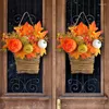 Decorative Flowers Thanksgiving Artificial Pumpkin Flower Basket Wreath Hanging Garland Front Door Garden Home Decor Drop