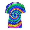 Herr t-skjortor gradient färg tie-dye mönster tryck 3d skjorta män och kvinnor spiral cirkel unisex mode o hals casual t-shirt