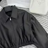 Women's Leather & Faux Designer 2023 Early Autumn Winter New Polo Collar Sheepskin Short Coat Letter Jacquard Lining Elastic Waist Design YUE6
