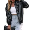 Women's Jackets Xingqing Y2k Aesthetic Women Solid Color Zip Up Long Sleeve PU Leather Tops Casual Stand Collar Coat 2000s Streetwear