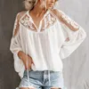 Kvinnors blusar Pullover Top Front Lace-up V-ringning Regelbunden längd Summer spetsnät