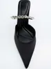 Sandals High Heel Sandals Summer Pointed Toe Stiletto Black Sexy Ladies Sandals Sequins Big Size Slippers shoe woman 230809