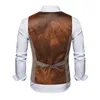 Men's Vests Retro Patchwork Imitation Leather Vest Mens Jackets Single Breasted Casual For Men Suits Business Slim Fit Costume Gilet Homme 230809