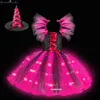 Särskilda tillfällen Halloween Girls Witch Dress Princess Led Light Up For Party Toddler Kids Pumpkin Costume Carnival Evening Dresses 230810