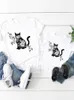 Family Matching Outfits Funny Cat Face Cute Graphic T-shirt Tee Women Child Kid Clothing Boy Girl Summer Mom Mama Clothes Family Matching Outfits