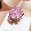 Wedding Rings HOYON Luxury Pink Flower Princess Diamond Crystal Open Ring Pink Gem Engagement Wedding 925 Silver Color Women's Ring Jewelry 230810