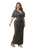 Plus Size Dresses Add Elegant Surplice Neck Ruffle Trim Bodycon Dress