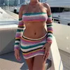 Рабочие платья полосатые 2PEECES CROCHET SUITS Summer Женская уличная клубная одежда