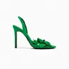 Green Slingback Heels Sandals Women 2023 Summer Flowers Woman Sexy Pumps Pink Stiletto High heels Wedding shoes 230807