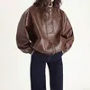 Womens Leather Faux Women Cow Coat Bomber Jacket Spring Autumn American Vintage Brown Waxy Pilot Jackets Oversize Roupas Femininas 230809