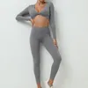 Active Sets Sportswear Woman Gym Yoga Fitness Sport Set 2 Pieces Workout Crop Top Long Sleeved Leggings Clothing Female Sexy Red