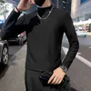 Czarno-biały jesienna zima Turtleneck T-shirty dla mężczyzn odzież 2022 Prosta Slim Fit Basic Tee Shirt Homme Streetwear