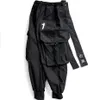 Męskie spodnie Kanji Zip Pockets Owwony Techwear Cargo Długie wstążki streetwear HARAJUU HIP HOP Black Joggers Spodni unisex 230809