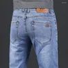 Jeans Masculino Tamanho Grande 40 42 44 Ajuste Regular Elástico Negócios Casual Estilo Clássico Cinza Azul Algodão Calça Jeans Simples Masculino