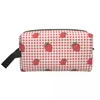 Storage Bags Strawberry Gingham Travel Cosmetic Bag Women Strawberries Pattern Makeup Toiletry Organizer Ladies Beauty Dopp Kit