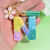 Gold Glitter A-Z 26 Letters Keychain With Pink Flower Colorful Sequins Filled Acrylic Keyrings For Women Handbags Accessories