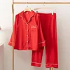 Women's Sleepwear Fashion Satin Home Clothes Advanced Lapel Neck Solid Color Pajama Set Loose Relaxed Daily Autumn Long Sleeve Nightwear