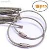 Bergskydd 10st rostfritt stål trådnyckelring ring nyckel Keyring Circle Rope Cable Loop Outdoor Camping Toming Bagage Tag SCREW LOCK 5.9 "HKD230810