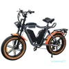 48V Elektrikli Bisiklet Yağ Lastik E Bisiklet 20 Tekerlek Boyutu Elektrikli Hibrit Bisiklet Çift Motor Lityum Pil Dağ Elektrik Yolu Bisiklet