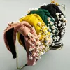 Fabric Headband with pearl Hair Bands Women Hair Hoop Fashion Hair Accessories Yellow/Green/Black/Pink